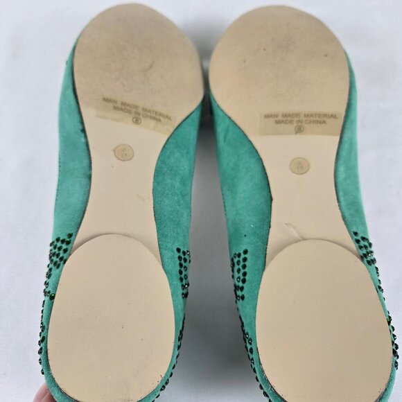 Nature Breeze Size 8 Green T-Strap Ballet Flats Crystal Embellishments NWOT - Picture 7 of 13